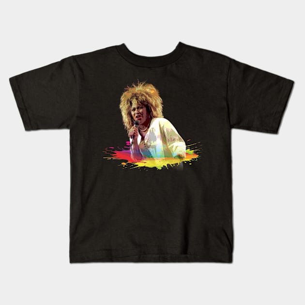 TINA TURNER WITH COLOR SPLASH PAINTING Kids T-Shirt by MufaArtsDesigns